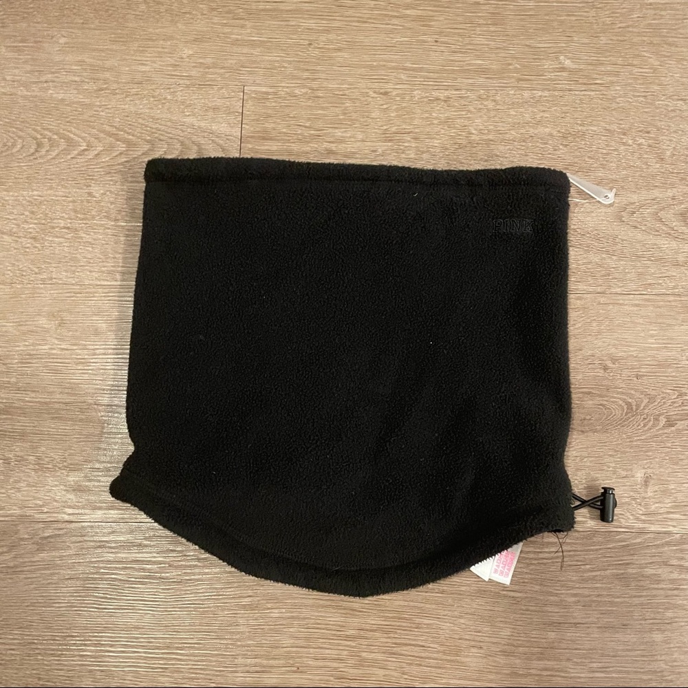 Victoria's Secret PINK Black Polar Fleece Neck Gaiter Scarf Face Mask Black